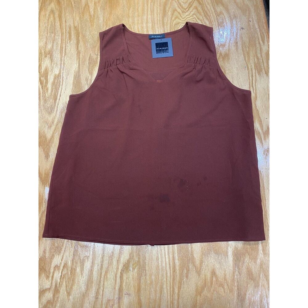 Pleione Cropped Blouse Top Womens XL Brown Sleeveless V-Neck Pleated Hipster B61